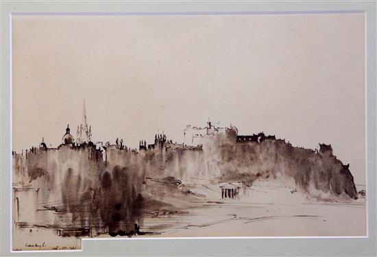 Sir David Muirhead Bone (1876-1953) View of Edinburgh 7.5 x 12.25in.